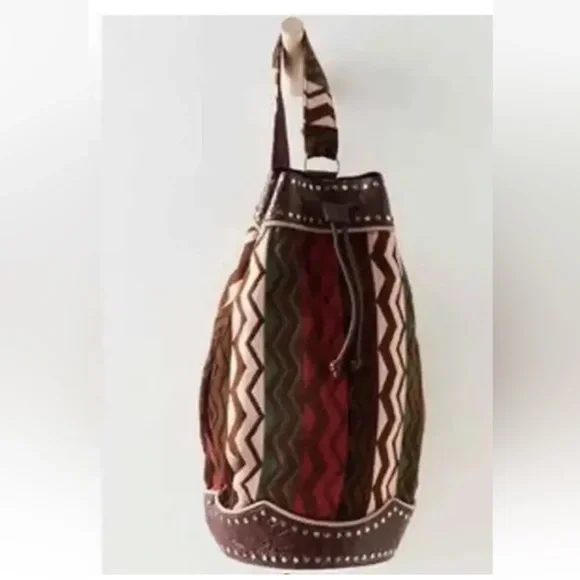 Free People Zola Leather Trimmed Tapestry Sling Bag Wavy Baby Stripes NWOT $198 - Picture 2 of 6